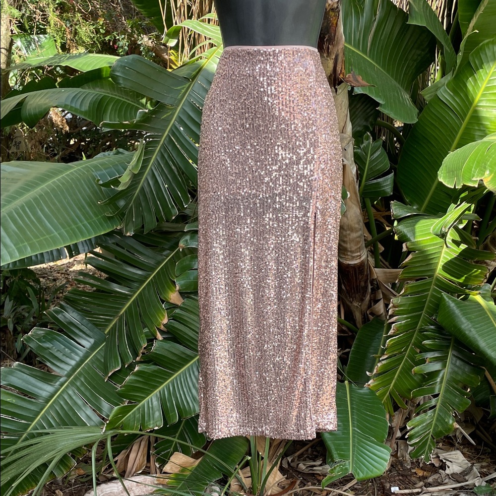 free people sequin pencil skirt with front slit